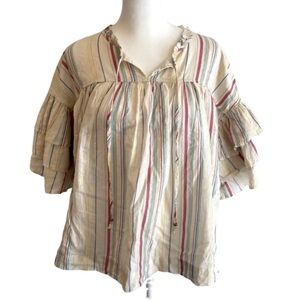Peyton & Parker baby doll, ruffle sleeve, blouse. Size L. Cream w/stripe.